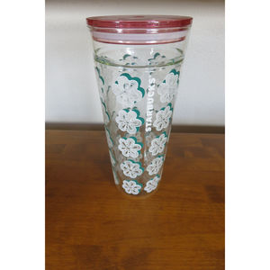 Starbucks Green White Flower Double Wall 20 oz Glass Cold Cup Tumbler & Lid 2017